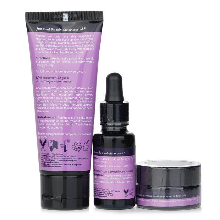 DERMAdoctor Kakadu C Vitamin C Brightening Kit: Täglicher Reiniger 70 ml + 20 % Vitamin C Serum 15 ml + Augensouffle 15 ml 3 Stück