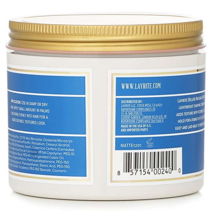 Layrite Natural Matte Cream (mittlerer Halt, mattes Finish, wasserlöslich) 297 g/10,5 oz