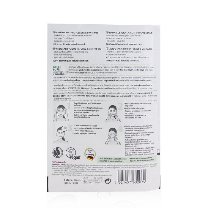 Lavera Tuchmaske - Reinigend (mit natürlicher Salicylsäure und Bio-Minze) 1 Blatt