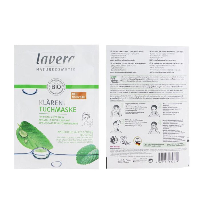 Lavera Tuchmaske - Reinigend (mit natürlicher Salicylsäure und Bio-Minze) 1 Blatt