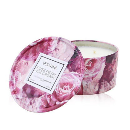 Voluspa Bougie en étain 2 mèches - Crème glacée aux pétales de rose 170g/6oz