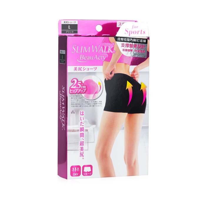 SlimWalk Buttocks Shorts for Sports, Black (Size: L) 1pair