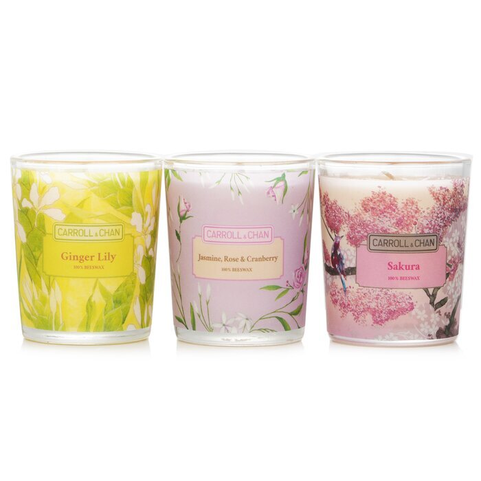 Carroll &amp; Chan 3er Votivkerzen-Set: Sakura, Jasmin, Rose &amp; Cranberry, Ingwerlilie, 3-tlg.