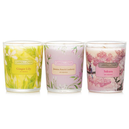 Carroll &amp; Chan 3er Votivkerzen-Set: Sakura, Jasmin, Rose &amp; Cranberry, Ingwerlilie, 3-tlg.