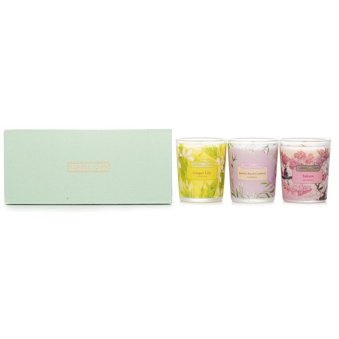Carroll &amp; Chan 3er Votivkerzen-Set: Sakura, Jasmin, Rose &amp; Cranberry, Ingwerlilie, 3-tlg.
